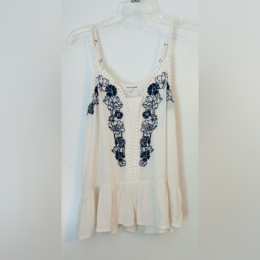 Cream Camisole with Navy Floral Embroidery